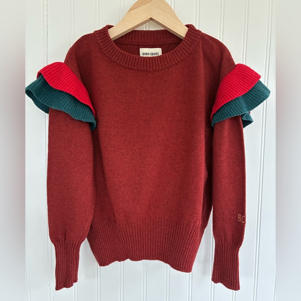 Bobo Choses Wool + Cashmere Blend Sweater with Ruffle Sleeves